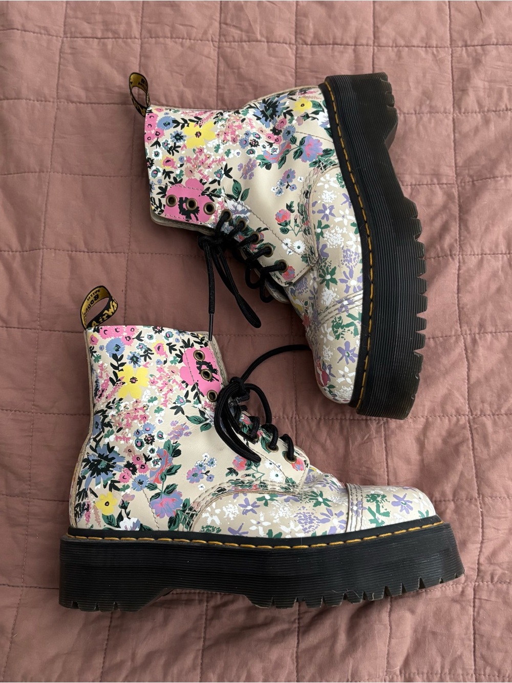Dr. Martens Cream Floral Platform Lace-Up Boots Sinclair